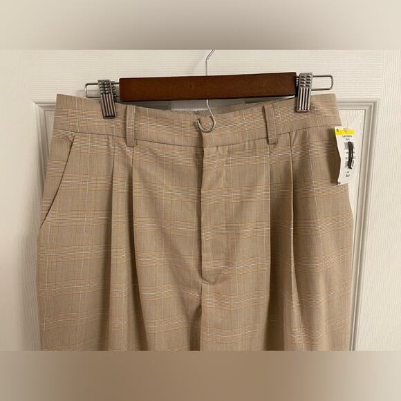 WAYF Pleated Trousers in Taupe Plaid Career Casual Size XL - Picture 3 of 6